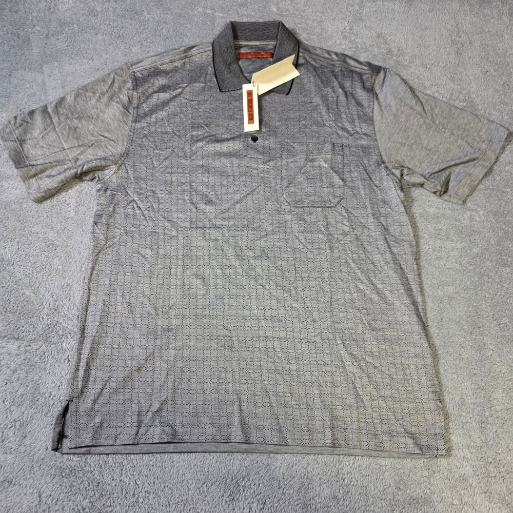 Axis Mens Large Polo Shirt Gray Mercerized Cotton Geometric Knit CM32286 EBY L